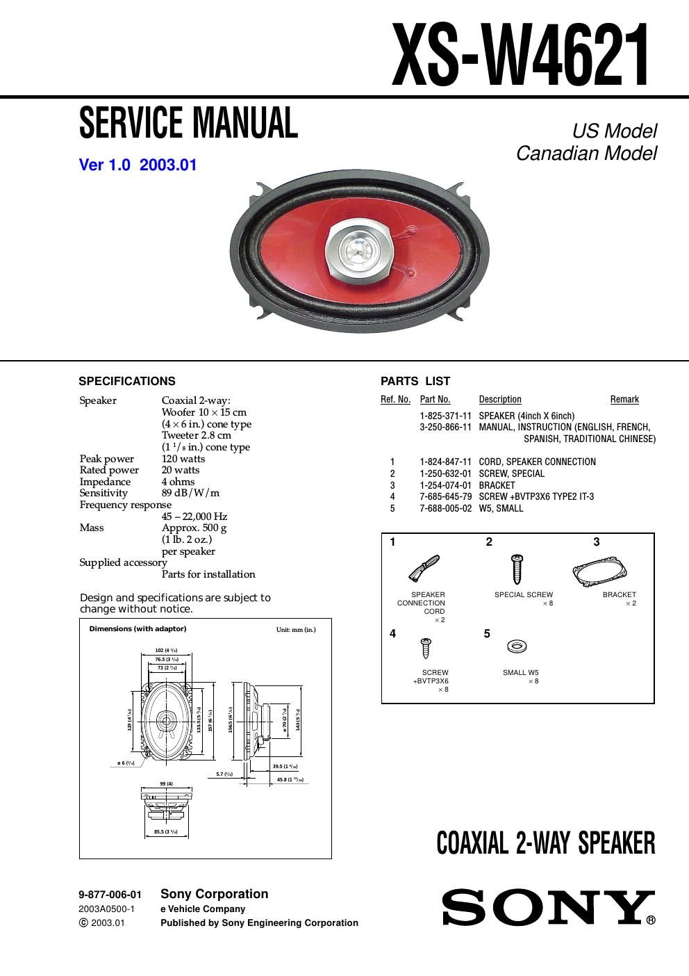 sony xs w 4621 service manual