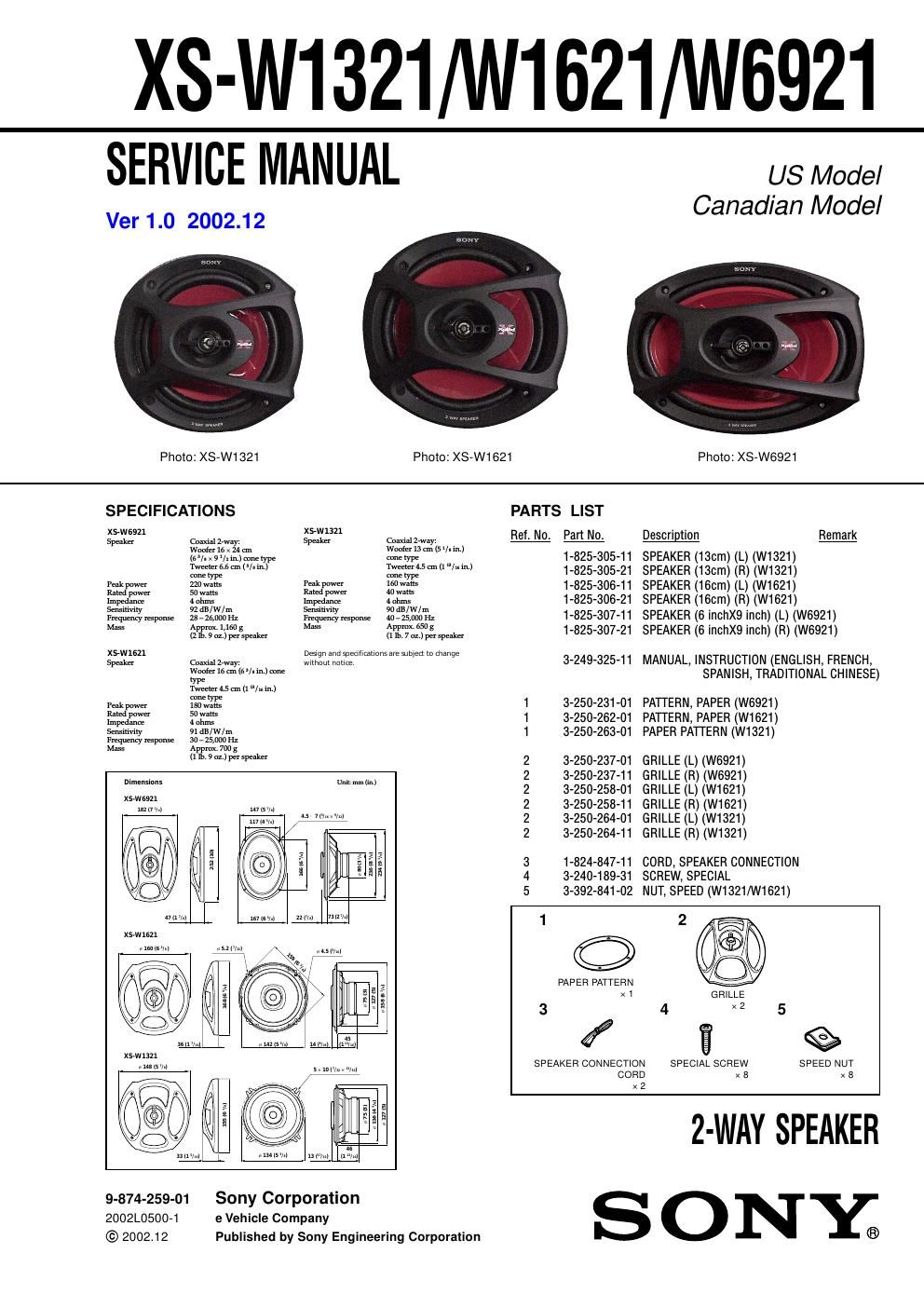 sony xs w 6921 service manual