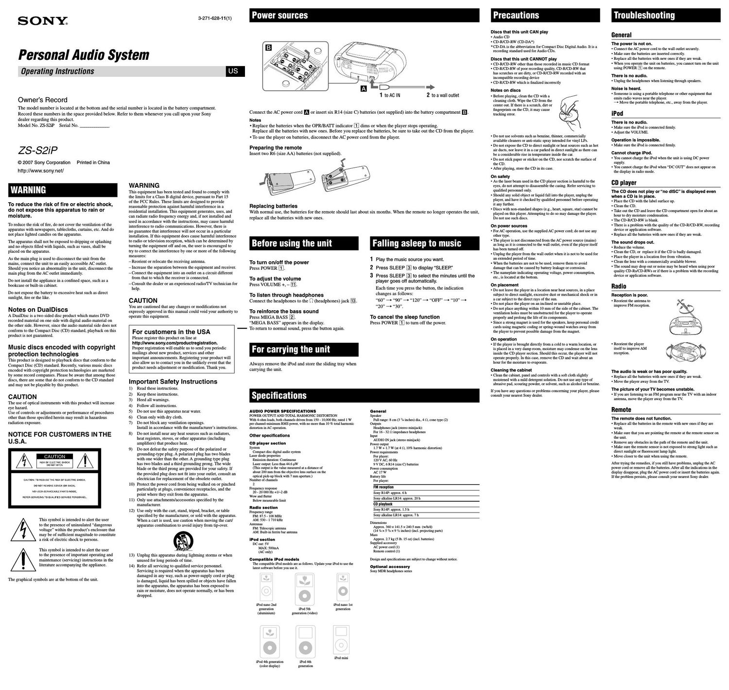 sony zs s 2 ip owners manual