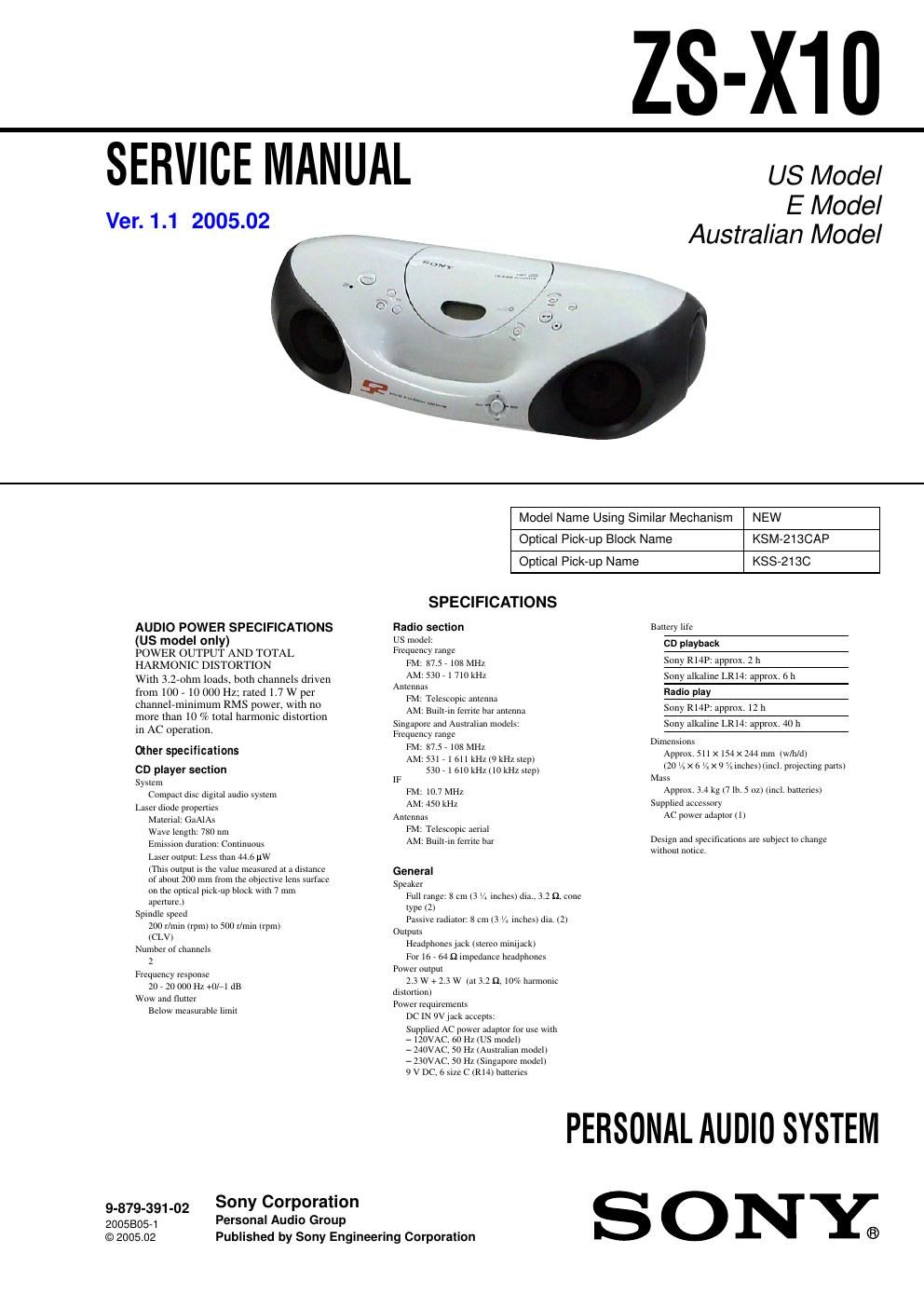 sony zs x 10 service manual