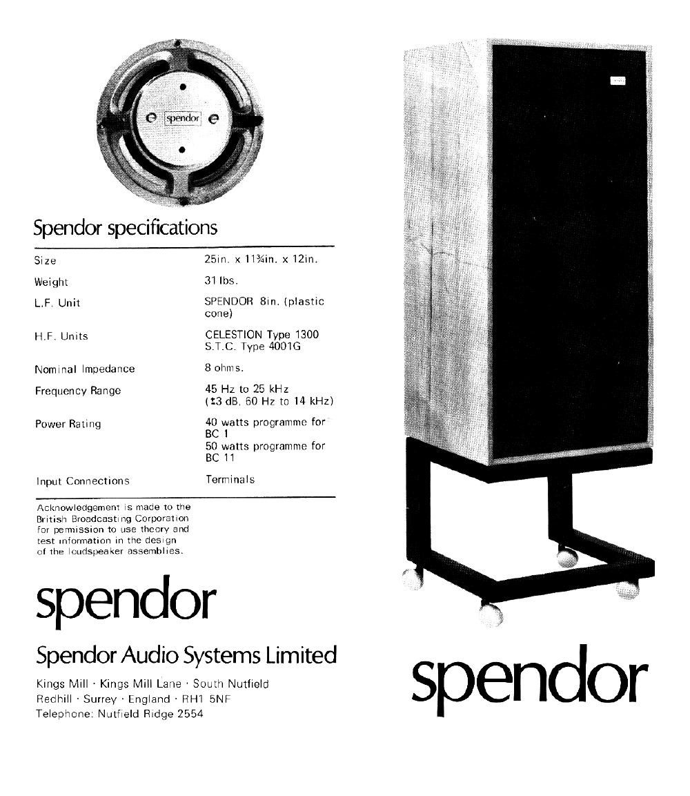 spendor bc 1 brochure