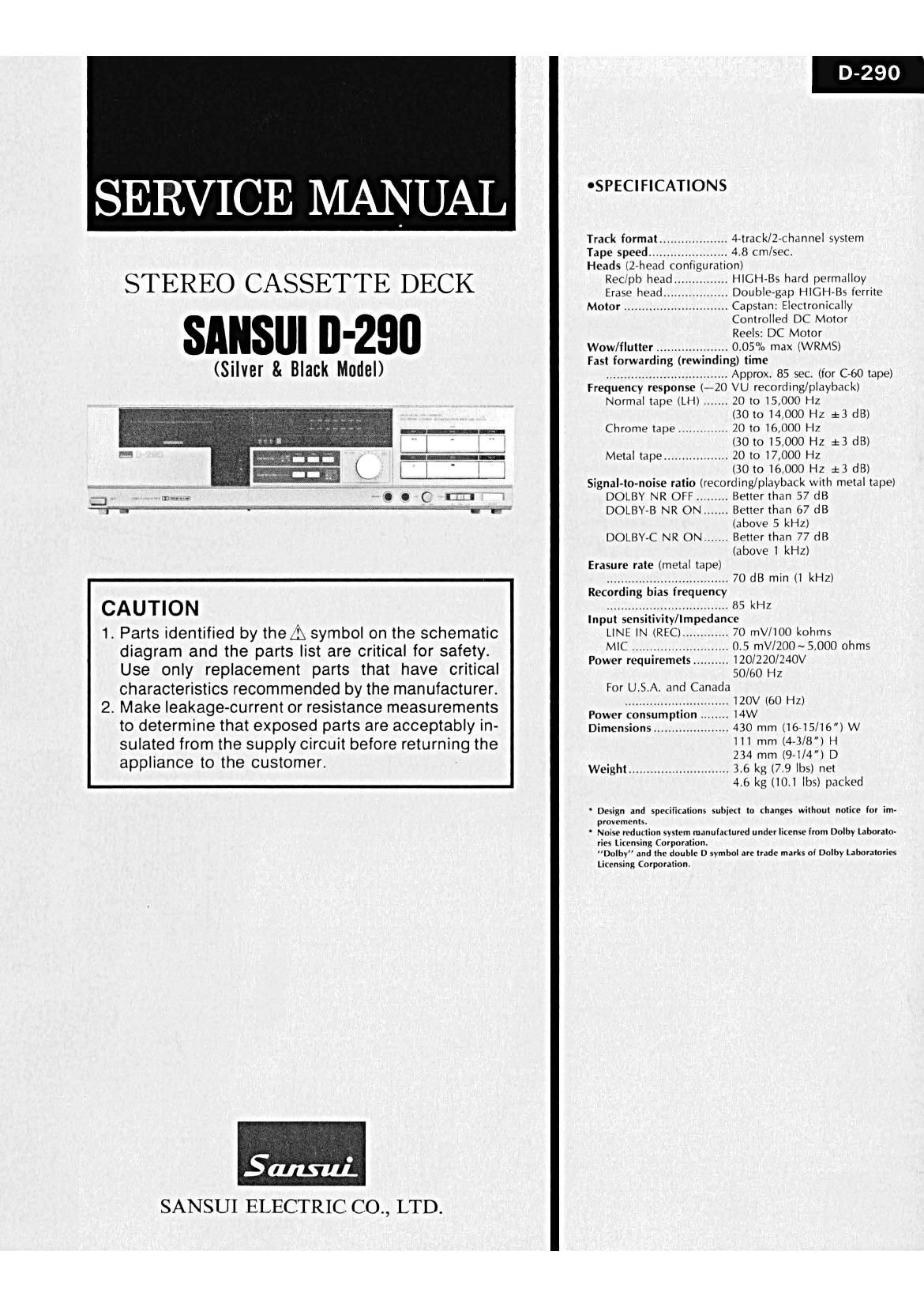 Sansui D 290 Service Manual