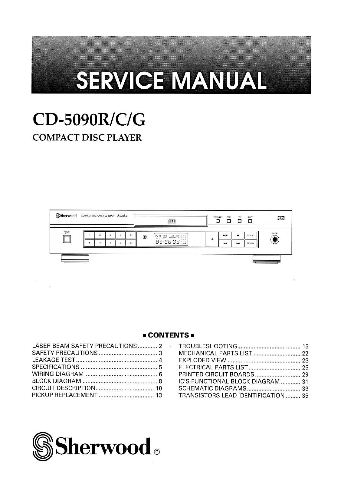 Sherwood CD 5090C Service Manual