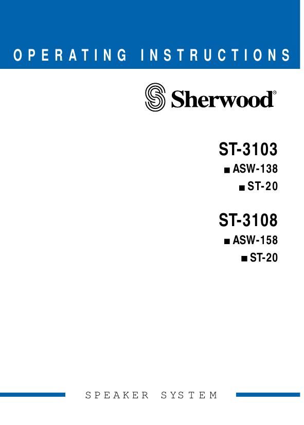 Sherwood ST 3103 ST 3108 Owners Manual