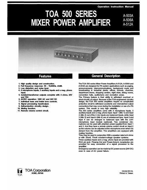 toa a 506 a owners manual