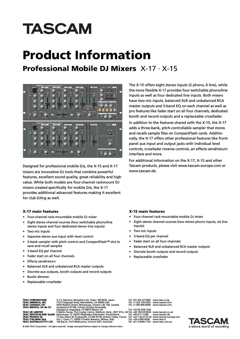 tascam x 17 brochure