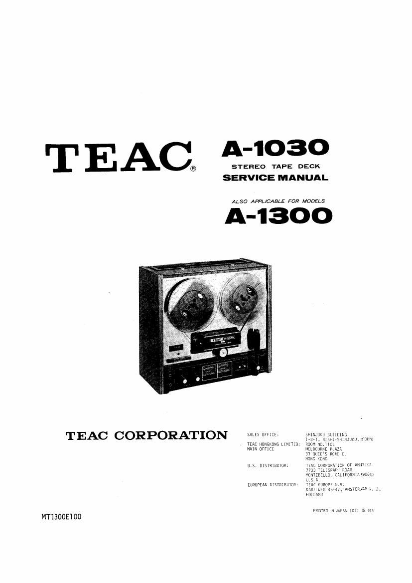 Teac A 1030 A 1300 Service Manual