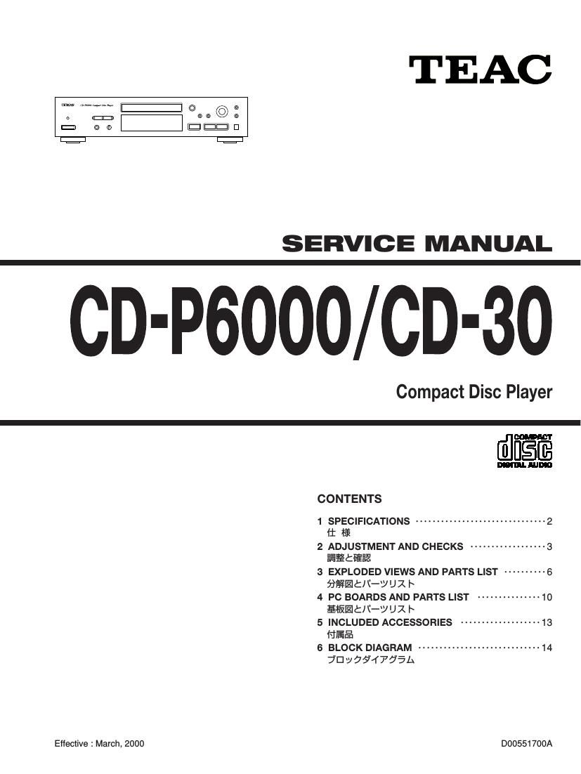 Teac CD 30 CDP 6000 Service Manual