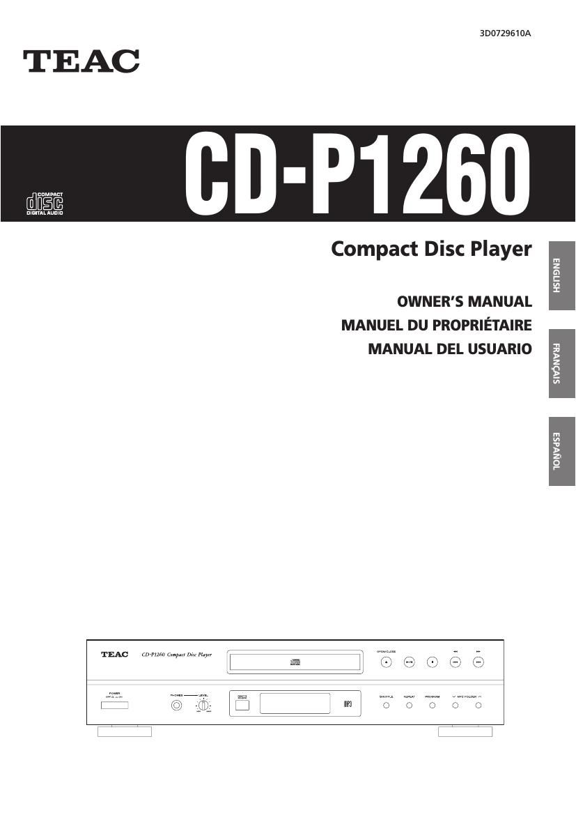 Teac CD P1260 Owners Manual