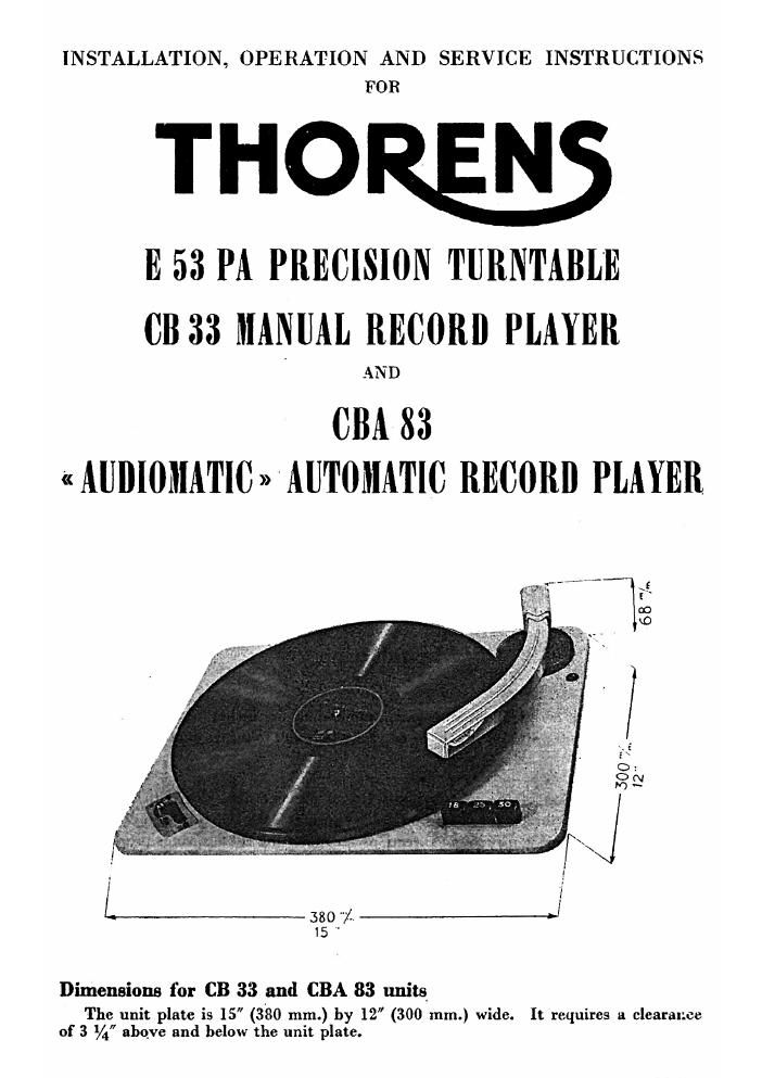 thorens e53 pa owners manual