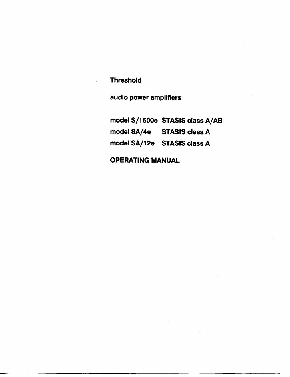 threshold sa 4 sa 12 e s 1600 owners manual