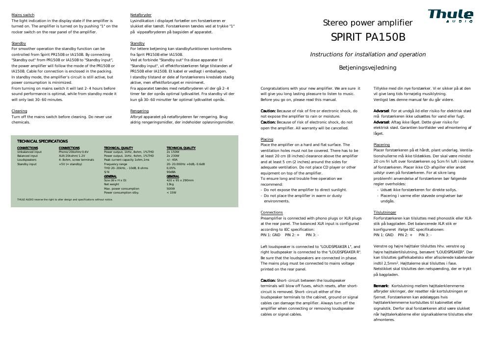 thule audio pa 150 b owners manual