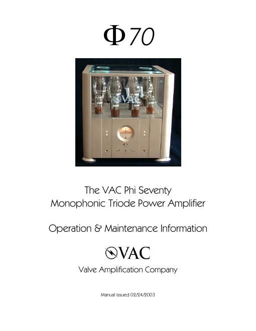 vac phi 70 owners manual