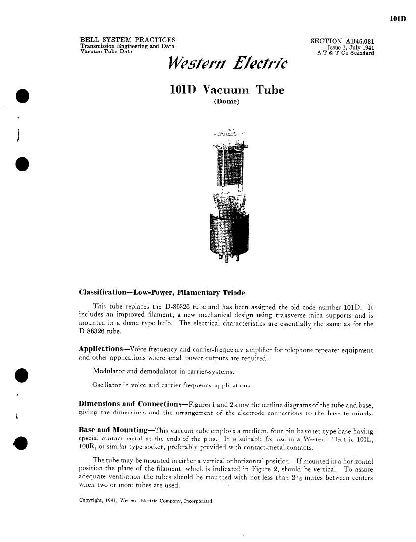 western electric 101 d brochure