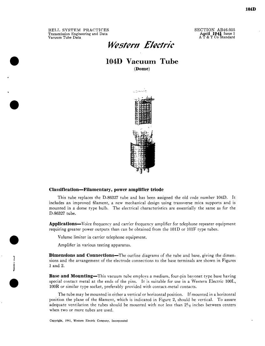 western electric 104 d brochure