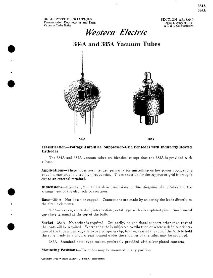 western electric 384 a 385a brochure