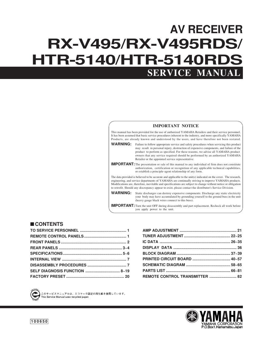 yamaha rx v495 rds schematic